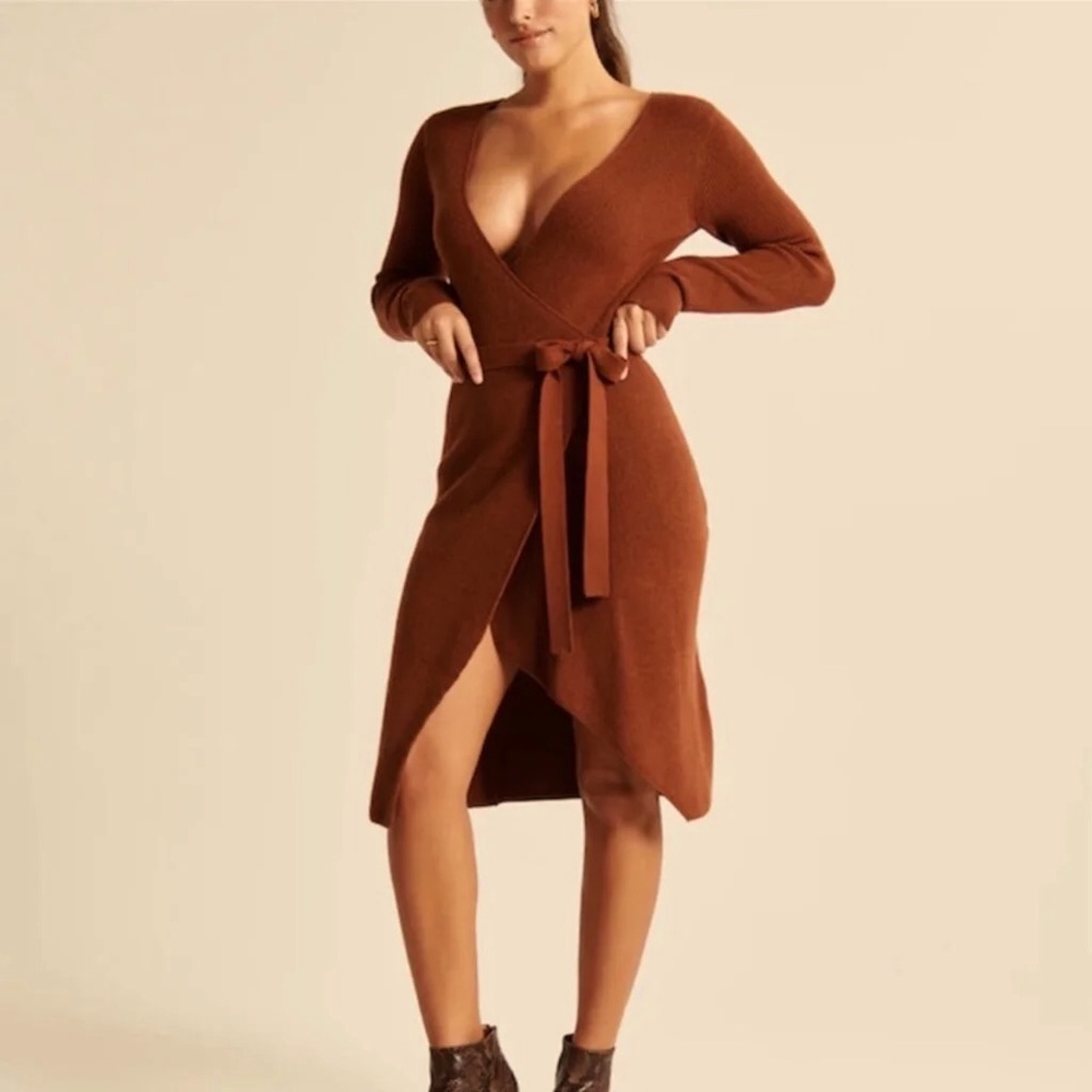 NWT S Tall Abercrombie & Fitch Long Sleeve, True Wrap Midi Sweater Dress